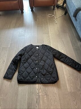 Black Quilted Snap-Front Puffer Jacket - Unbranded
